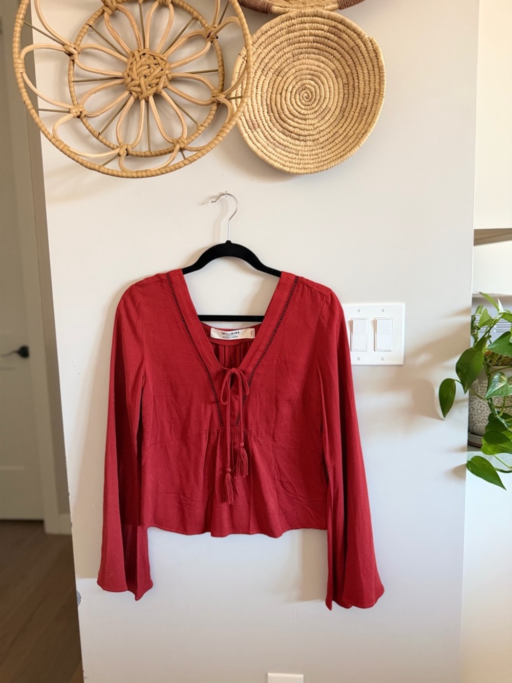 Idyllwind Rust Tie-Front Bell-Sleeve Blouse